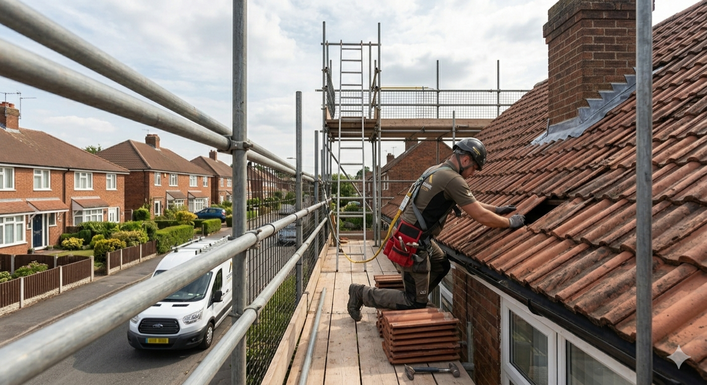 Roofer laying natural slate tiles — A1 Rooflines Warwickshire